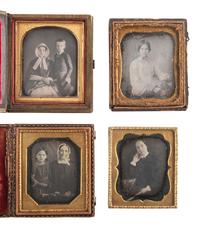 [EARLY PHOTOGRAPHY]. A group of 13 daguerreotype portraits of women holding fans and parasols, highlighted by two half plate examples, including: