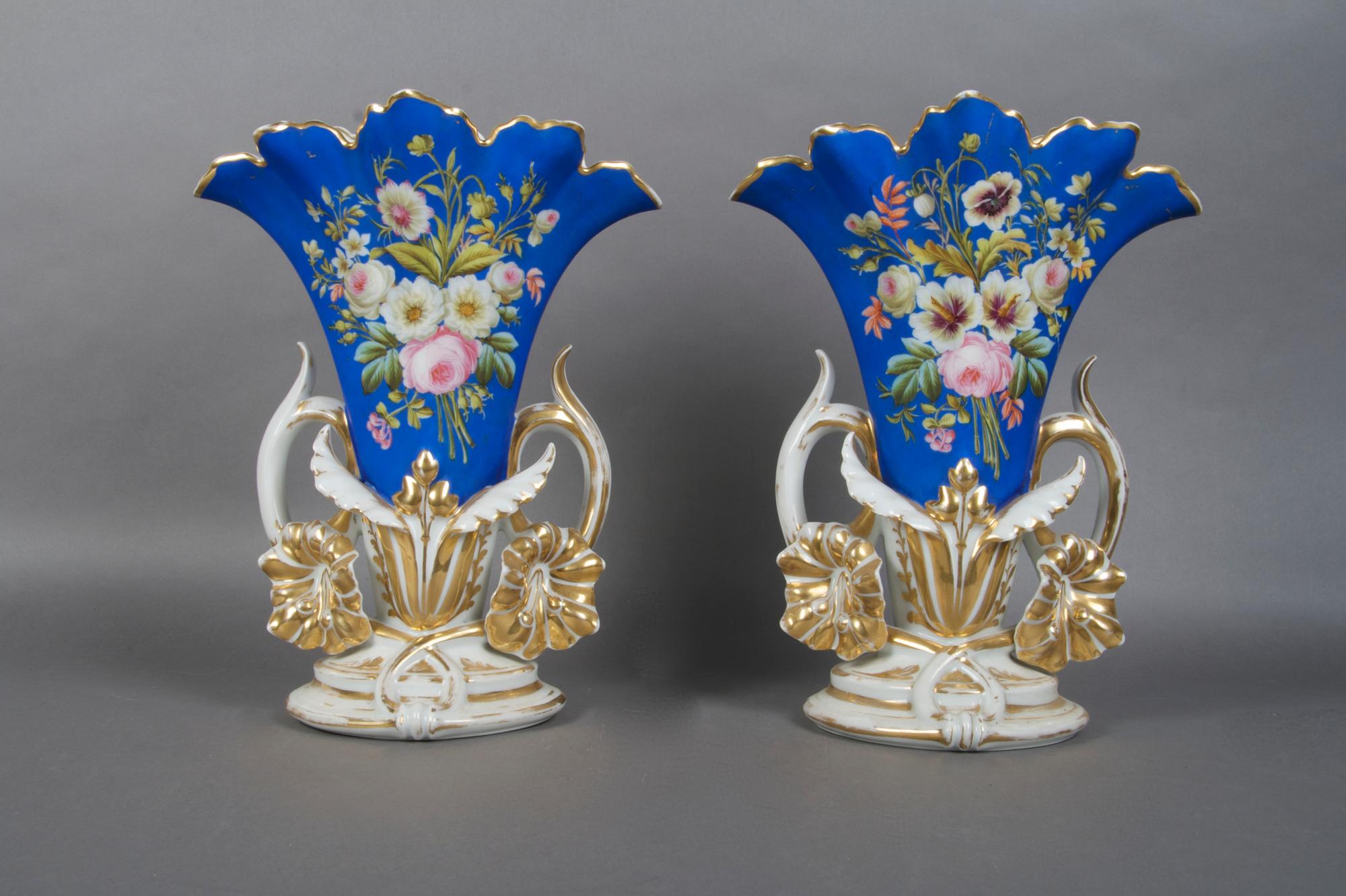 A Pair of Paris Porcelain Vases, Height 12 inches.
