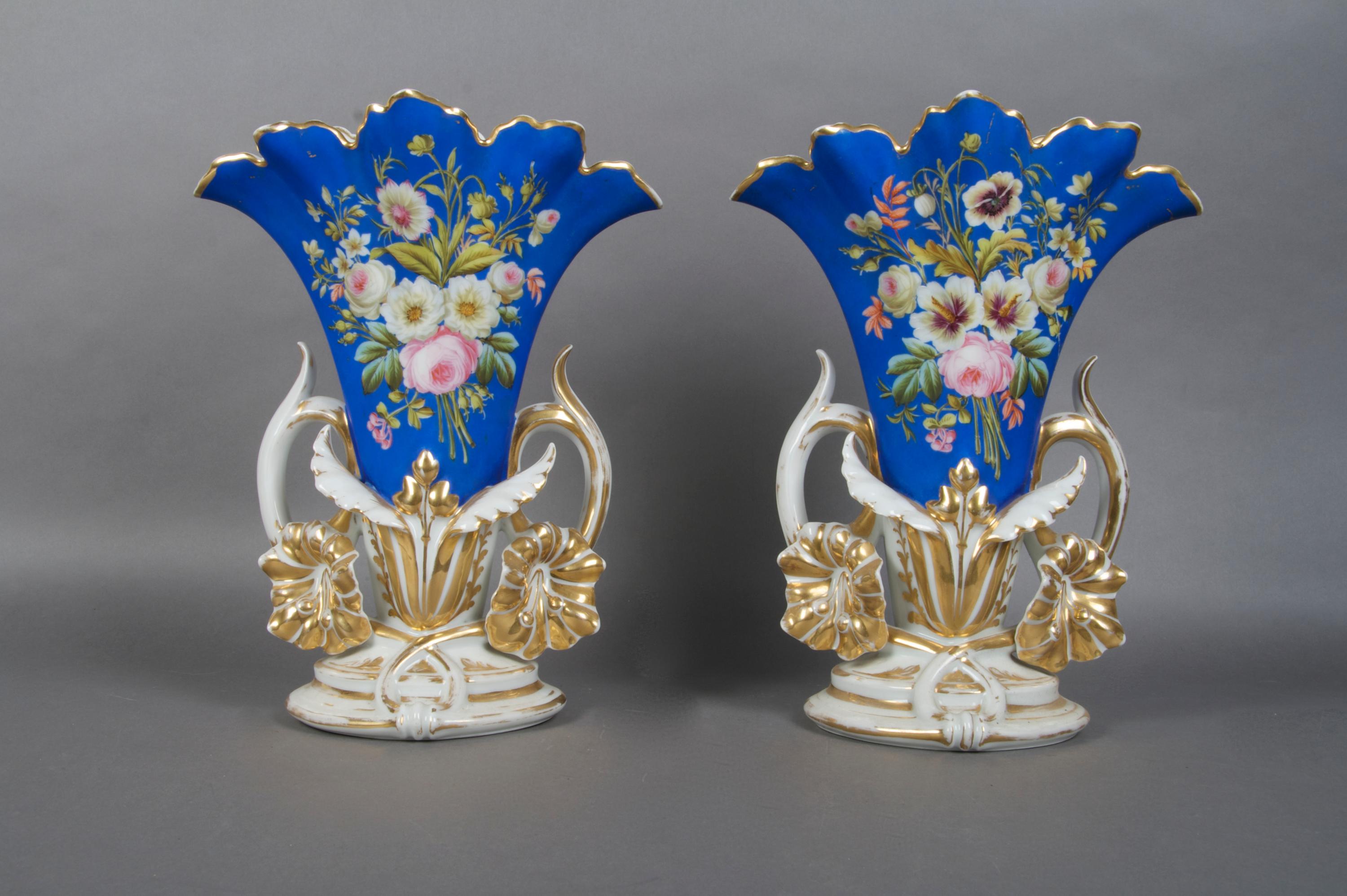 A Pair of Paris Porcelain Vases, Height 12 inches.