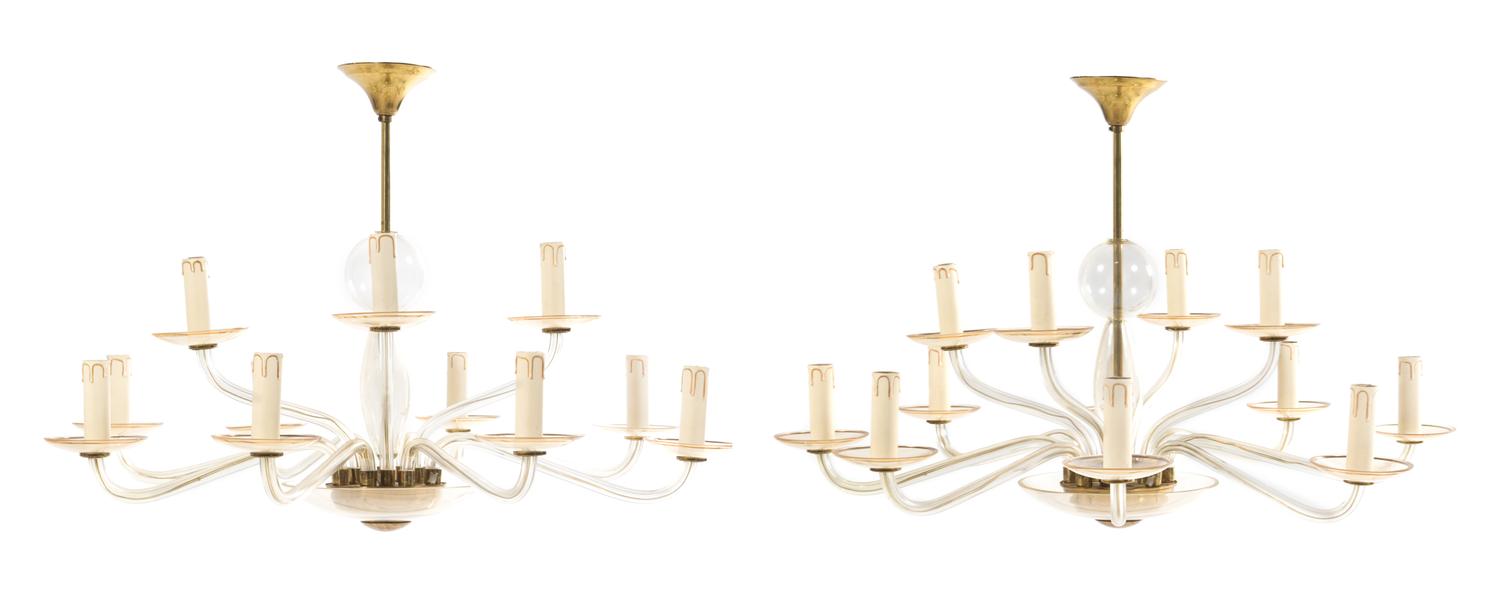 Venetian, SECOND HALF 20TH CENTURY, a pair of glass chandeliers