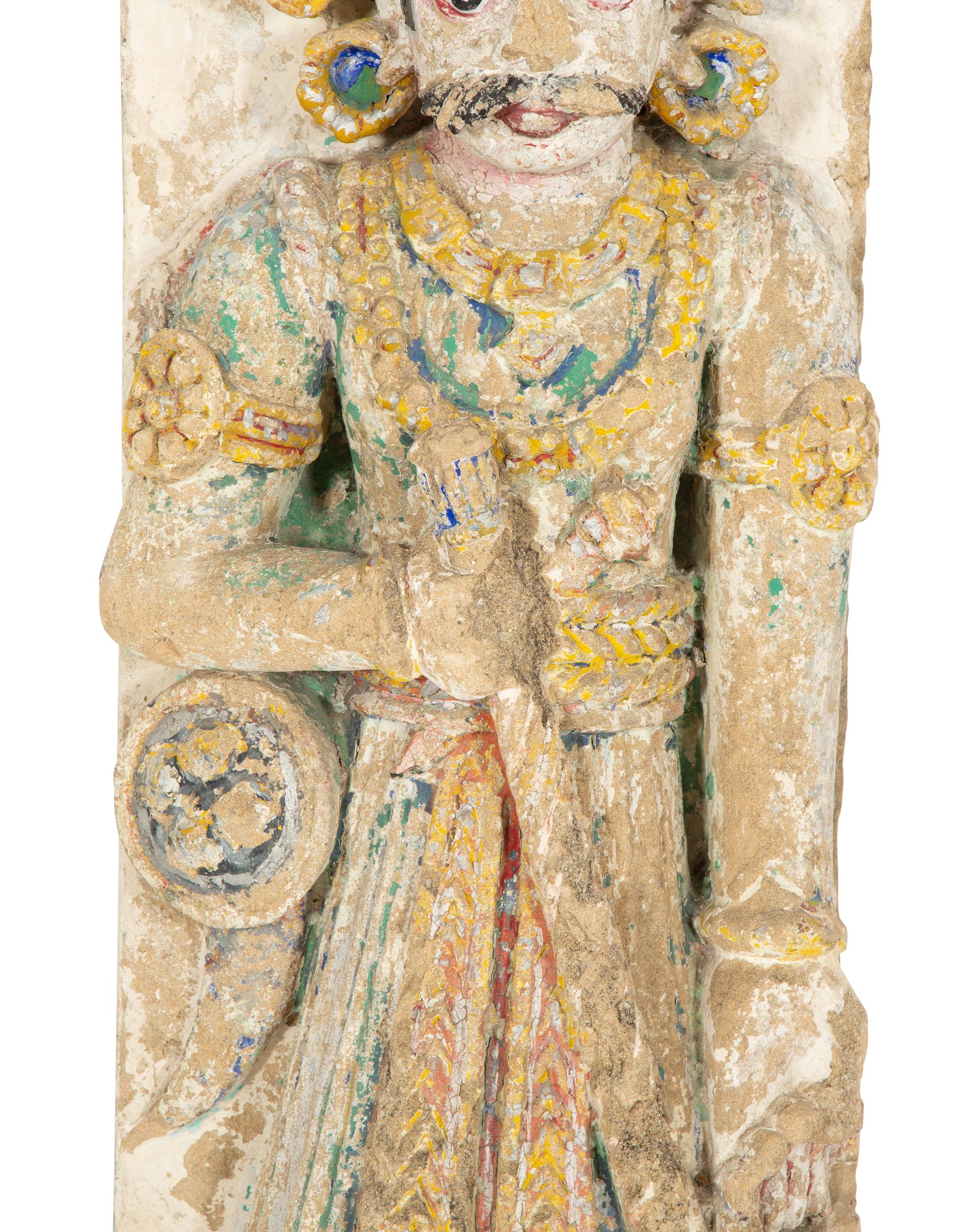 An Indian Polychromed Stone Figural Stele