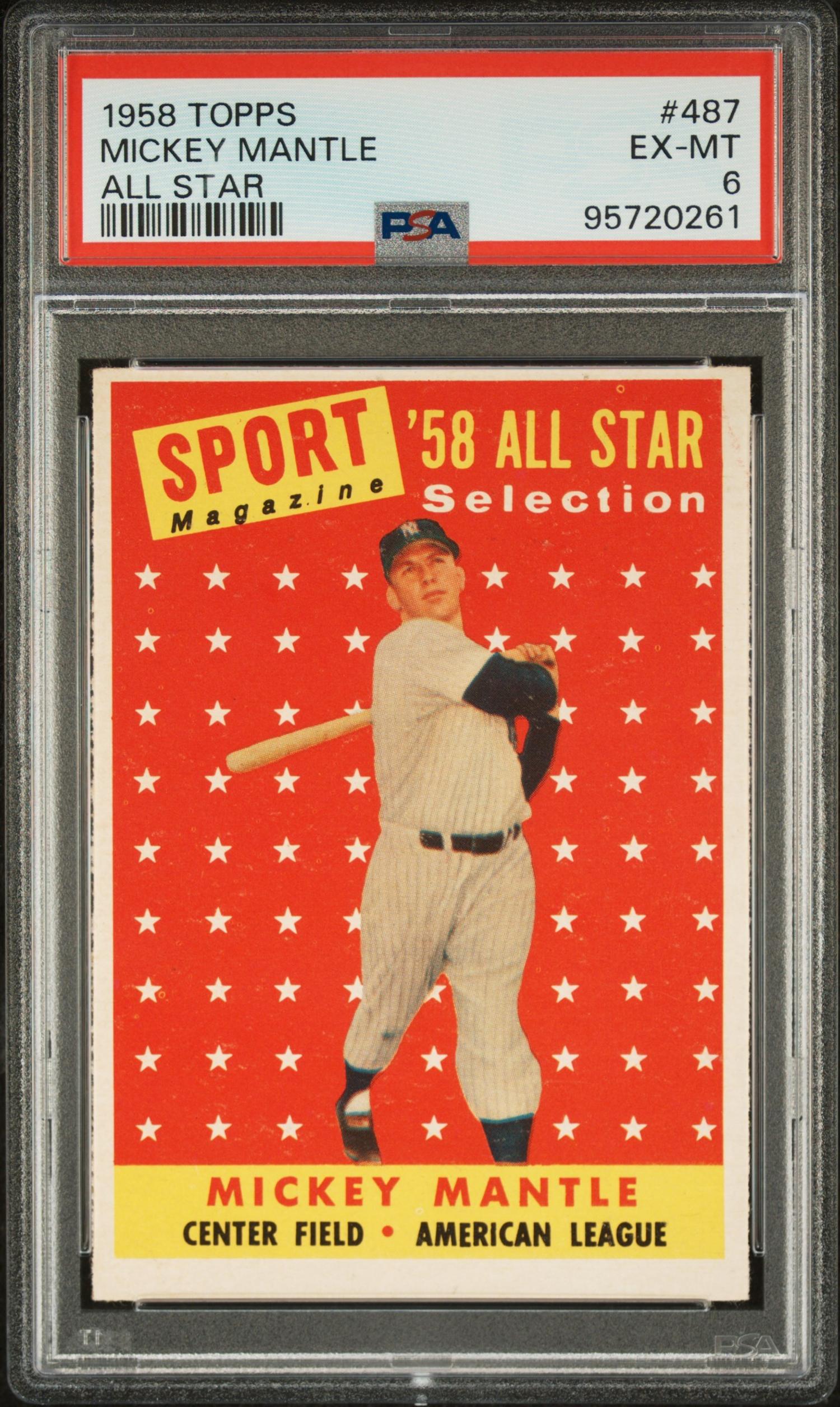 A 1958 Topps Mickey Mantle All Star Baseball Card No. 487 (PSA 6 EX-MT)