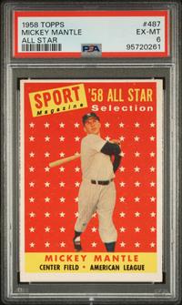 A 1958 Topps Mickey Mantle All Star Baseball Card No. 487 (PSA 6 EX-MT)