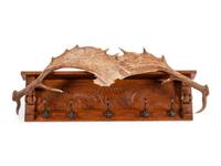 Victorian Style Carved Wood and Moose Paddle Hanging Coat Rack