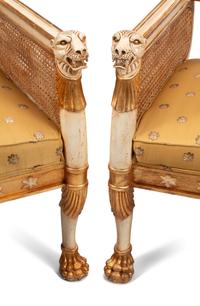 A Pair of Italian Neoclassical Style Painted and Parcel-Gilt Armchairs