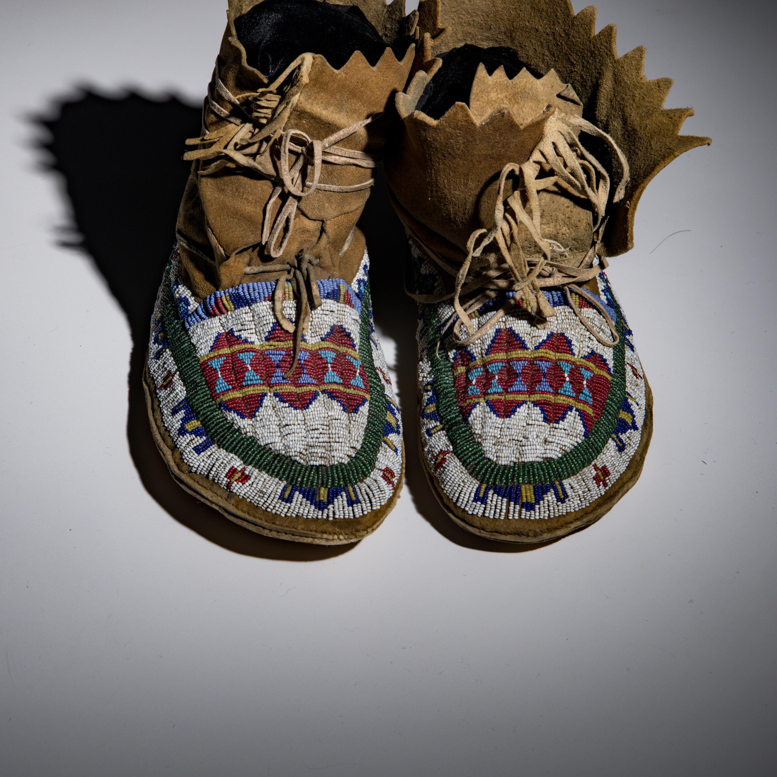 Shoshone / Bannock Beaded Hide Moccasins, with Horse Tracks