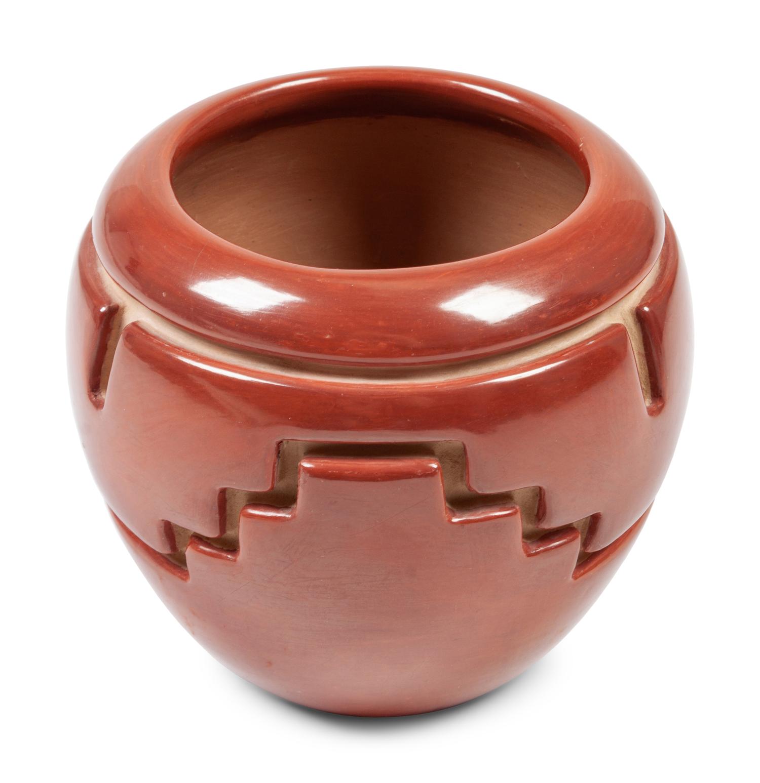 Carved Redware Pottery Jar