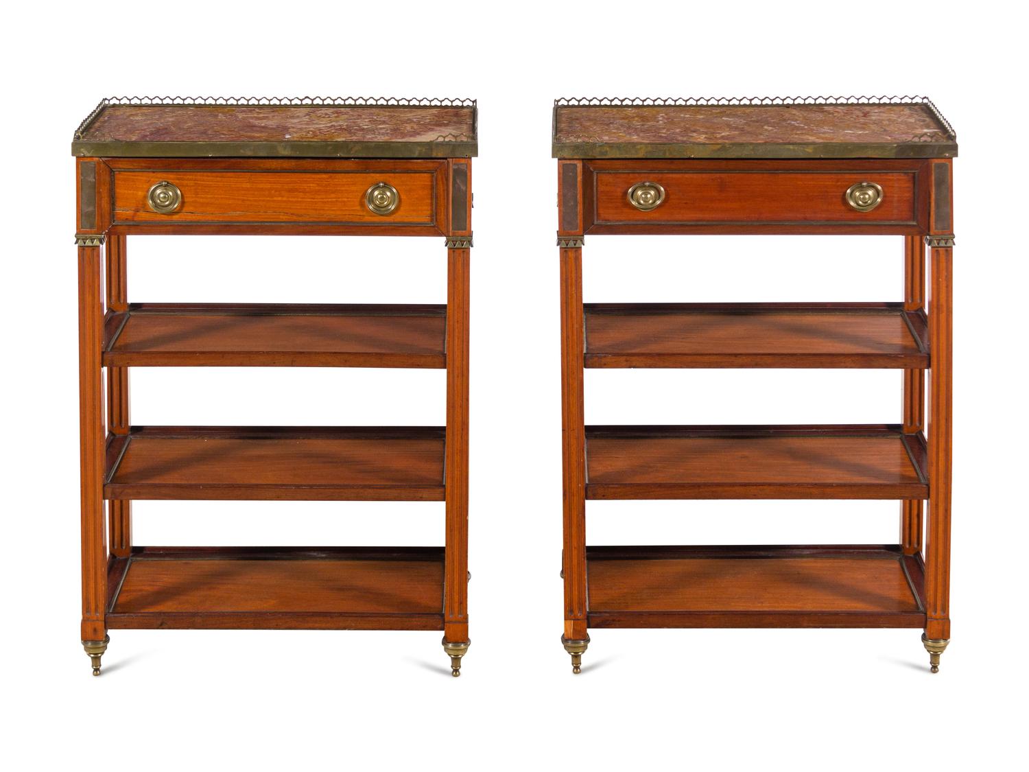 A Pair of Louis XVI Style Gilt Metal Mounted Mahogany Side Tables