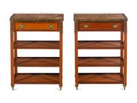 A Pair of Louis XVI Style Gilt Metal Mounted Mahogany Side Tables