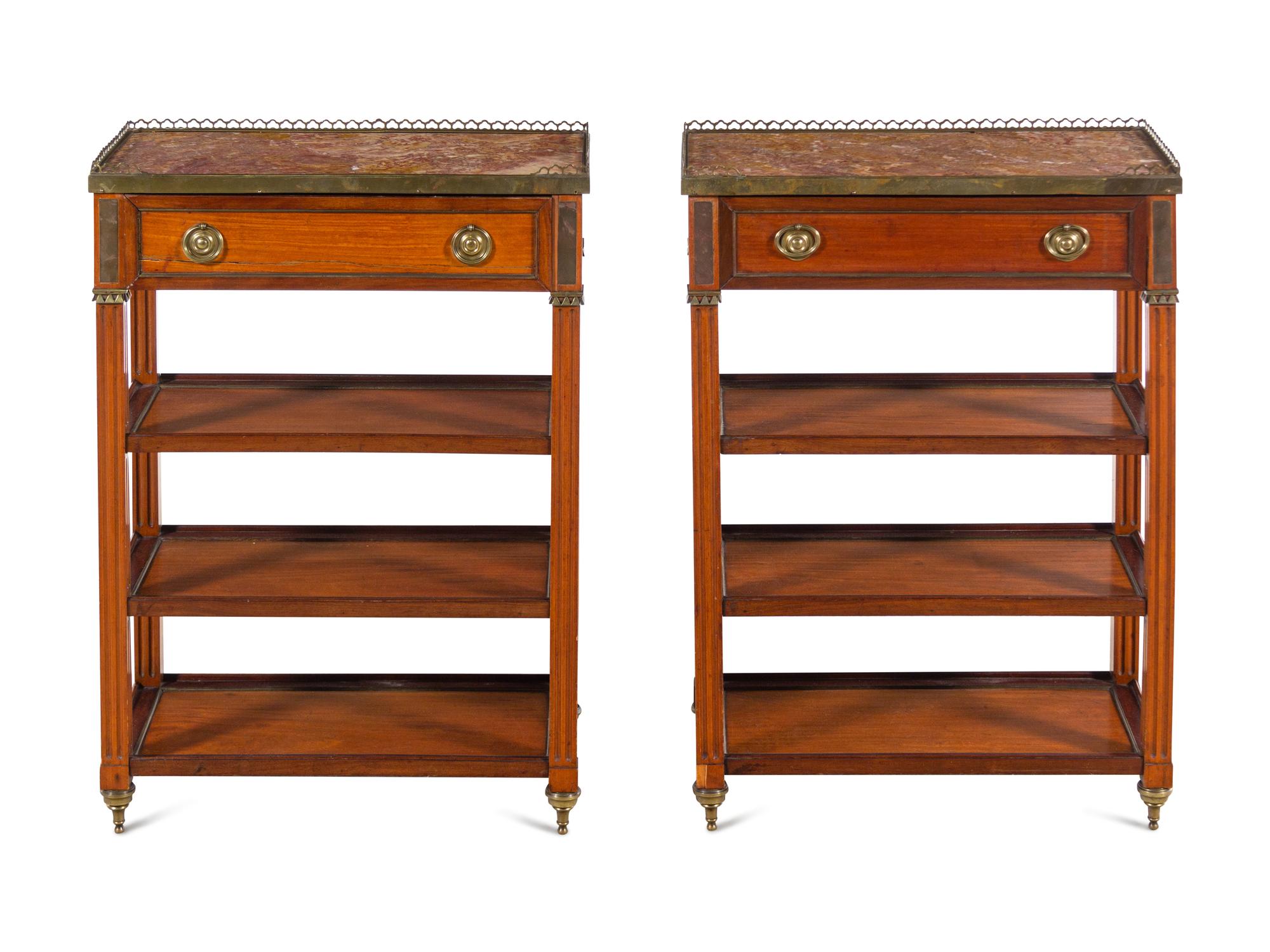 A Pair of Louis XVI Style Gilt Metal Mounted Mahogany Side Tables
