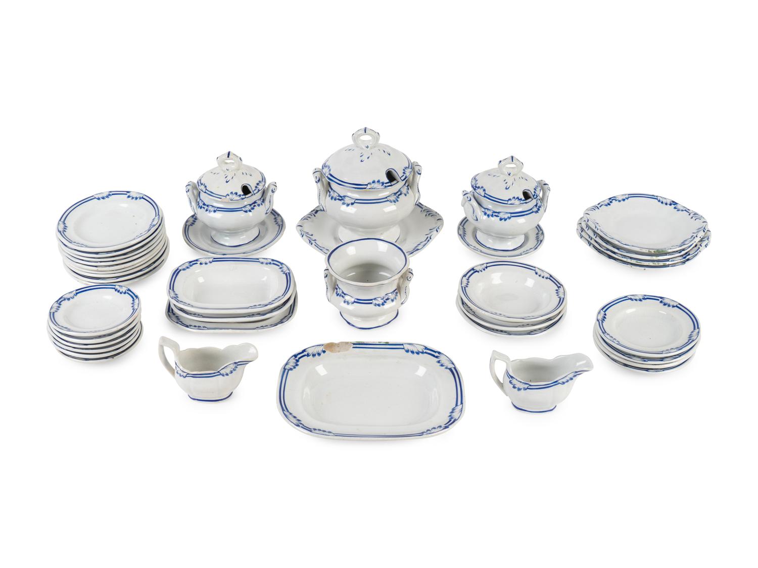 A 42-Piece English Opaque Blue and White Porcelain Miniature Tea Set — 19TH CENTURY