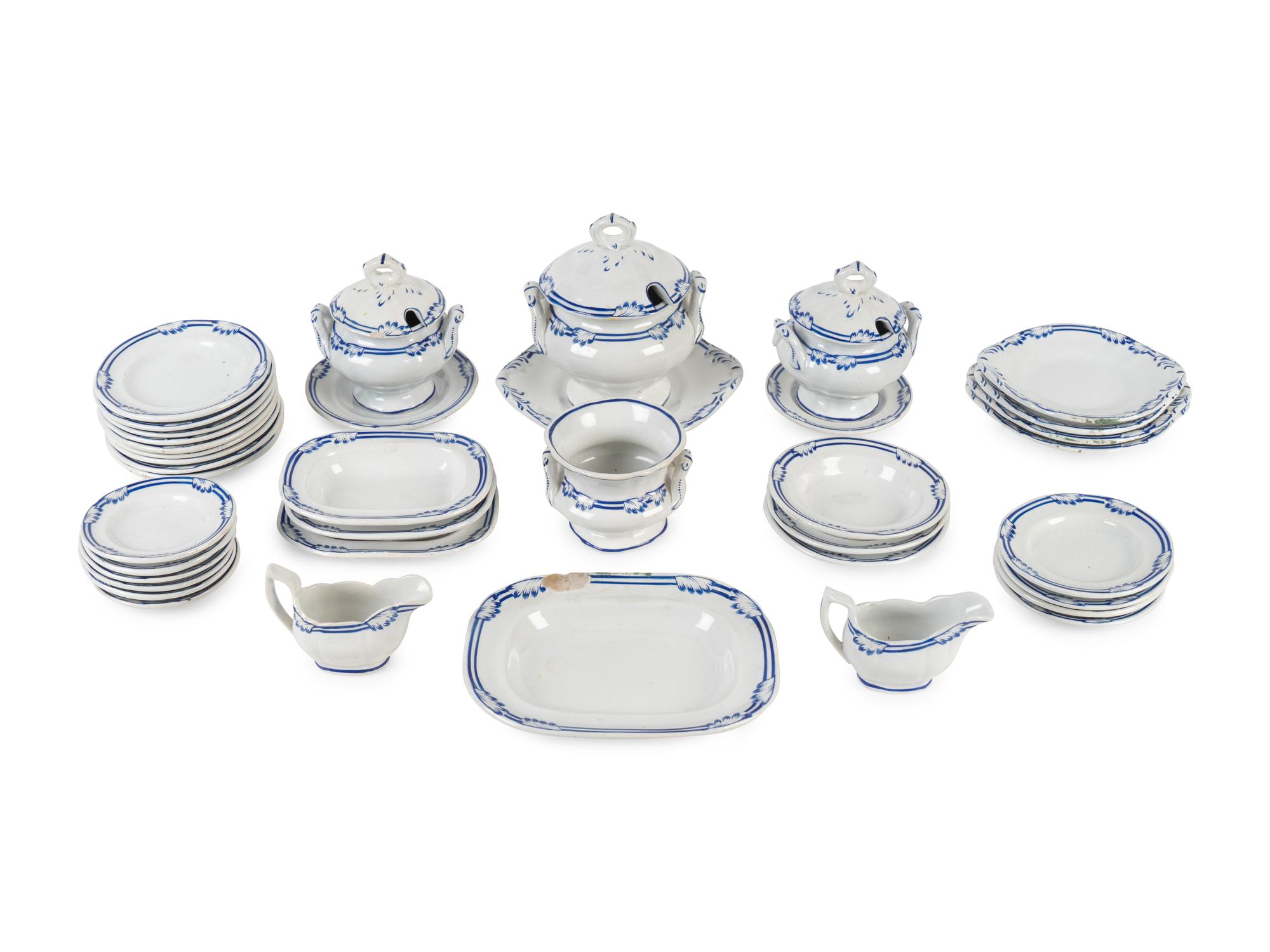 A 42-Piece English Opaque Blue and White Porcelain Miniature Tea Set — 19TH CENTURY