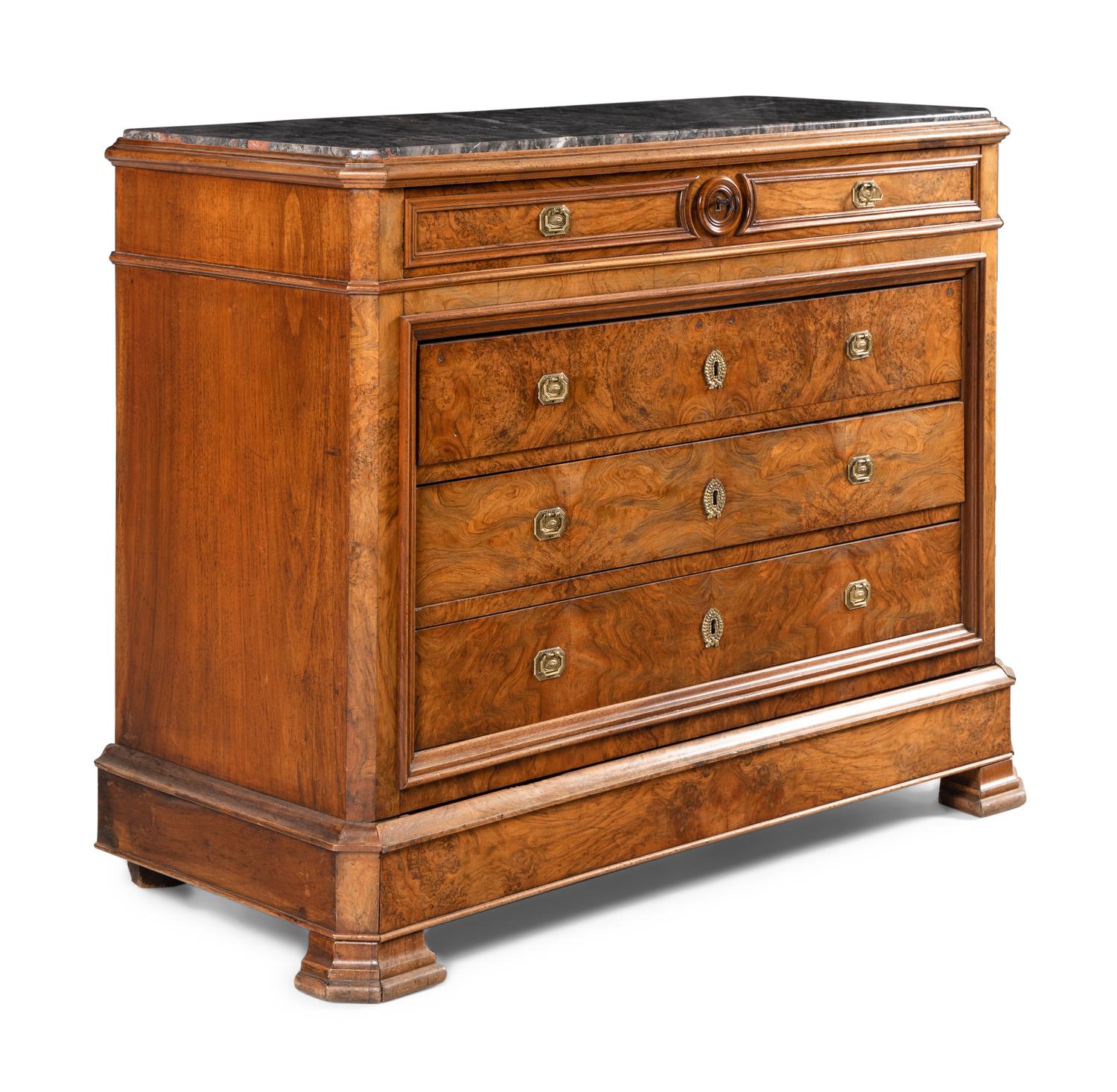 A Louis Philippe Walnut Marble-Top Commode
