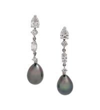 Platinum, Diamond and Cultured Pearl Earclips