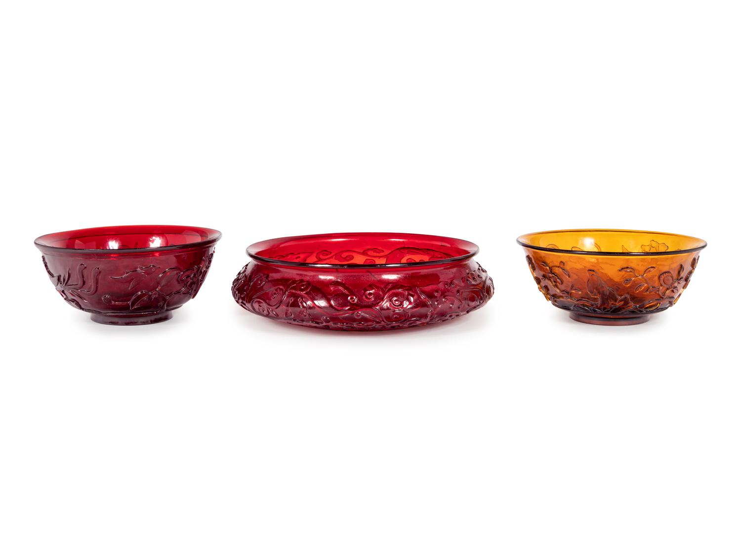 Three Chinese Carved Transparent Glass Vessels