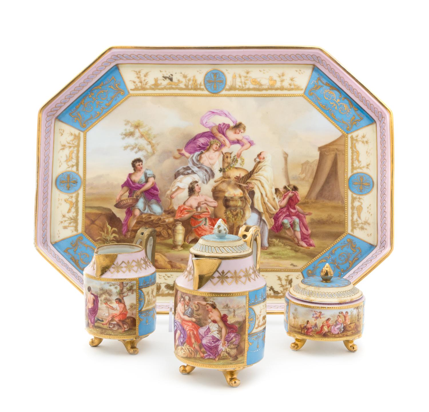 A Royal Vienna Porcelain Tea Service Width of tray 15 1/8 inches.