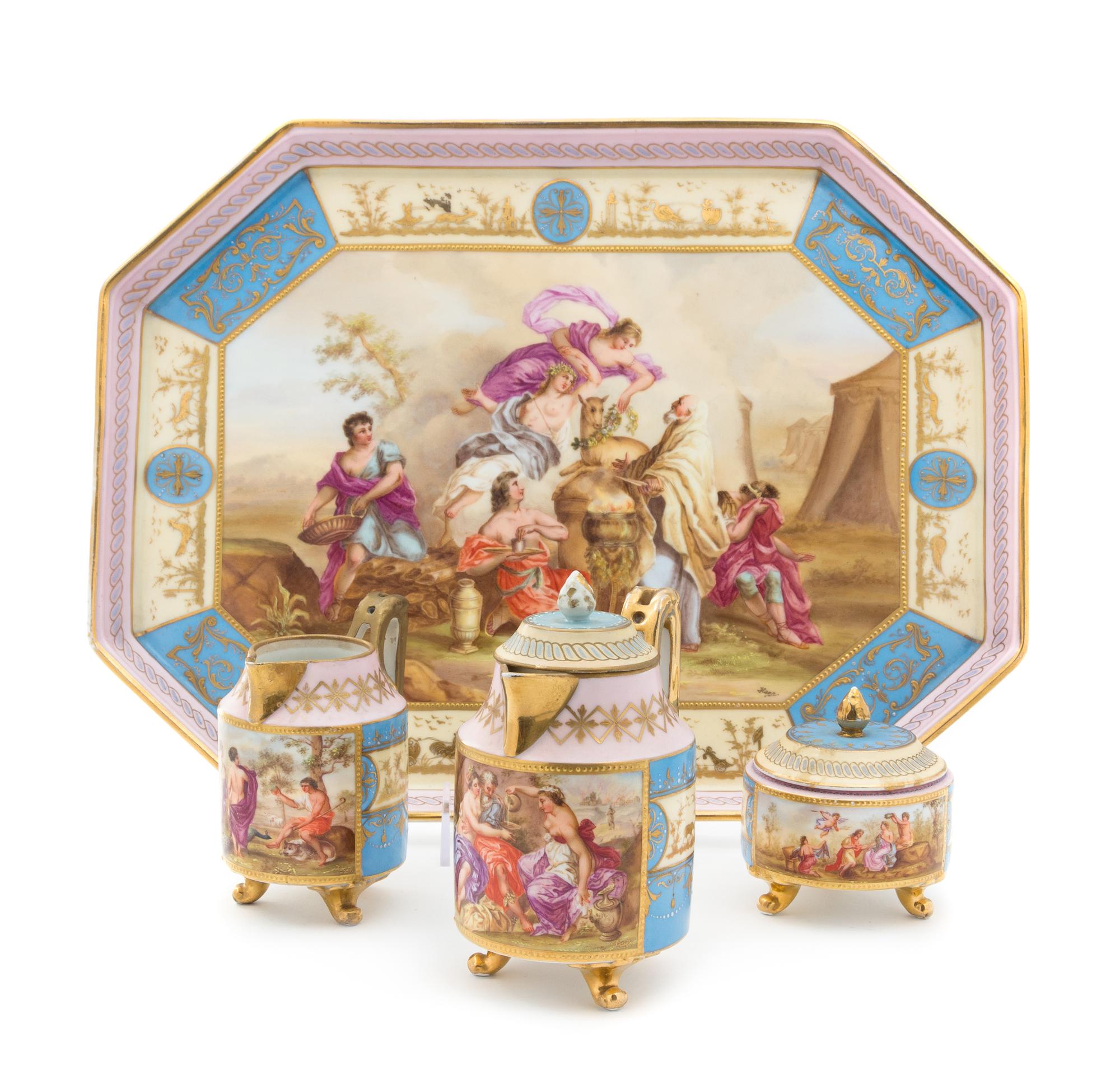 A Royal Vienna Porcelain Tea Service Width of tray 15 1/8 inches.