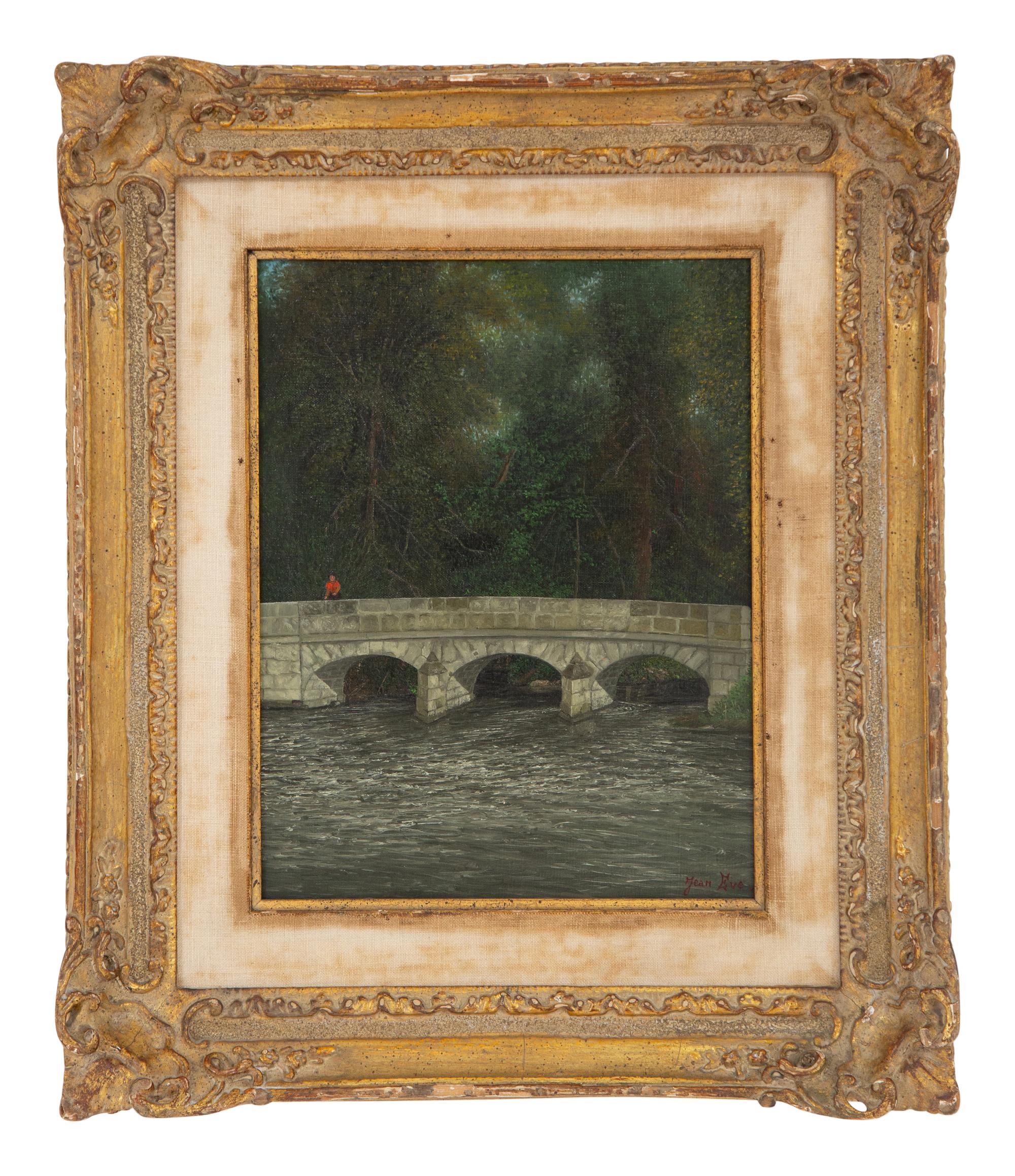 Le petit pont d'Aveny (Eure) avec Fanny en rouge, 1951