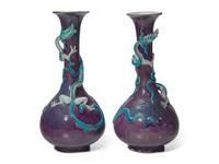 A Pair of Chinese Fahua- Style Stoneware Bottle Vases