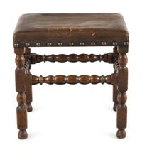 A William and Mary Style Oak and Leather Stool