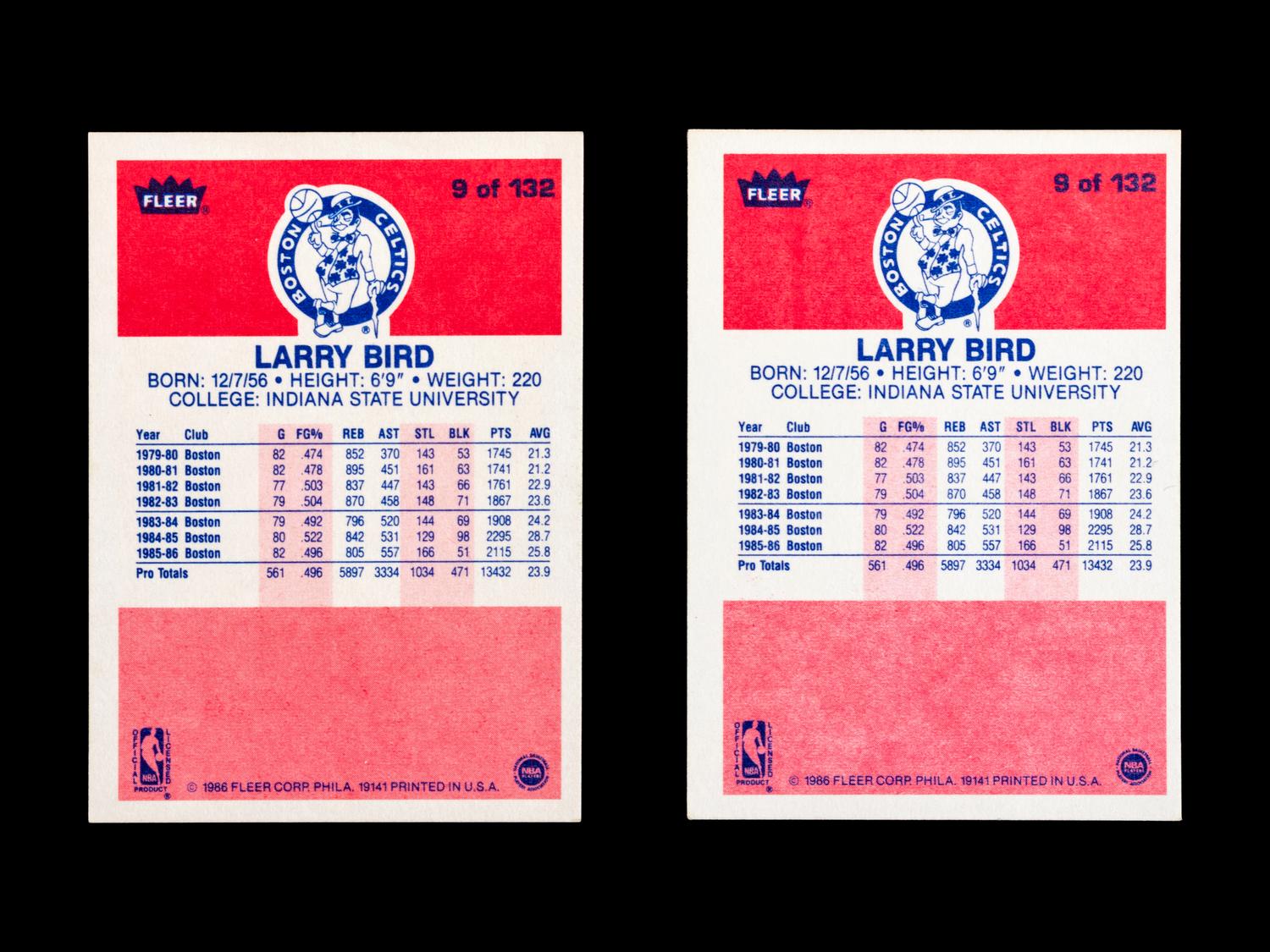 A Group of Two 1986 Fleer Larry Bird Basketball Cards,