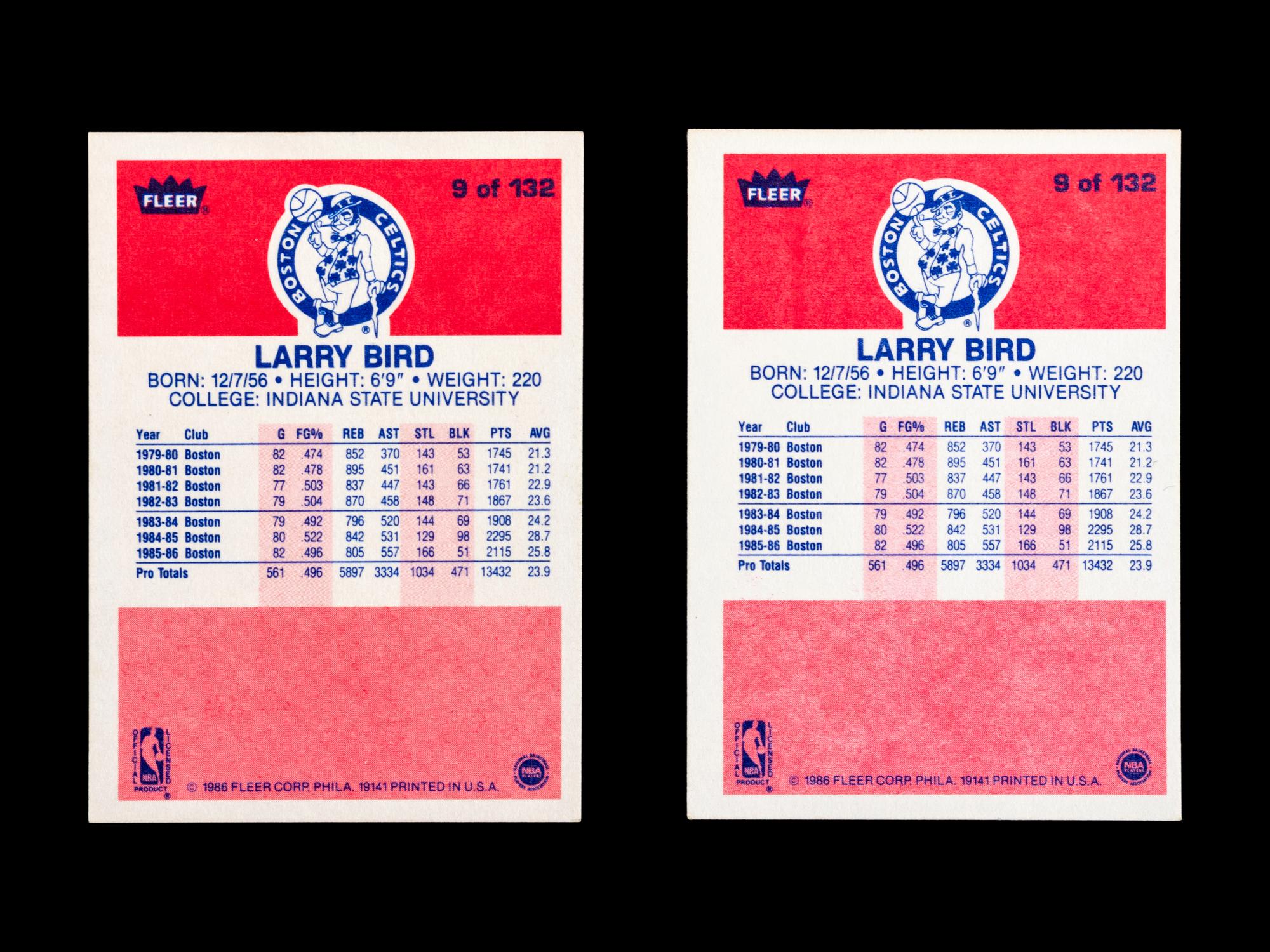A Group of Two 1986 Fleer Larry Bird Basketball Cards,
