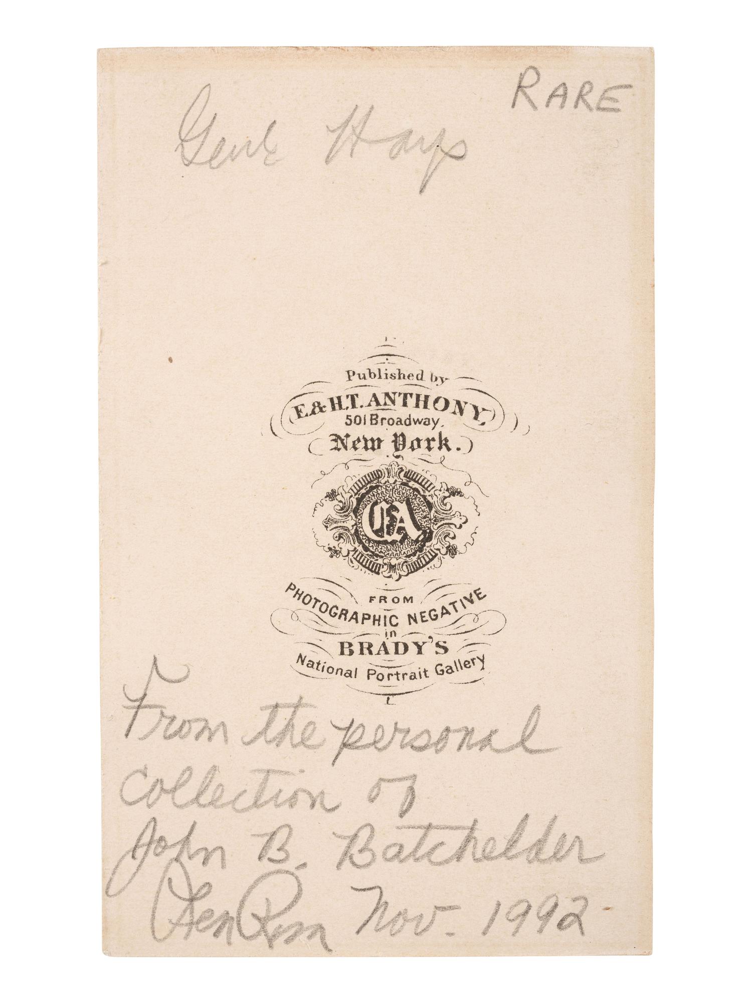 [CIVIL WAR]. BRADY, Mathew, photographer. CDV of Union General William Hays. New York: E & H.T. Anthony, ca 1860s.