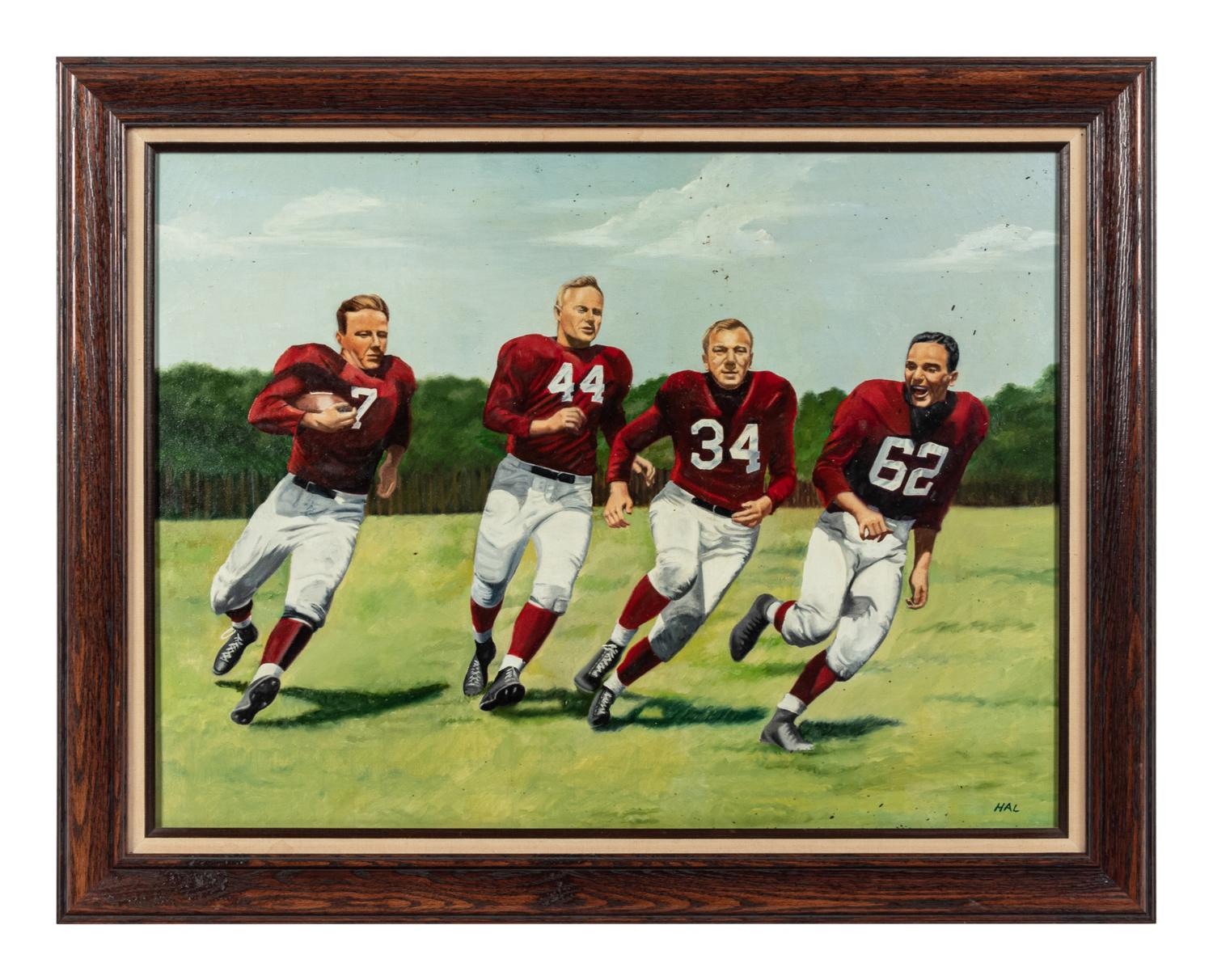 A Stunning Original Chicago Cardinals Football Painting Featuring Charley Trippi, Elmer Angsman, Paul Christman, Pat Harder