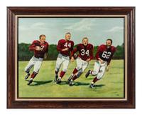 A Stunning Original Chicago Cardinals Football Painting Featuring Charley Trippi, Elmer Angsman, Paul Christman, Pat Harder