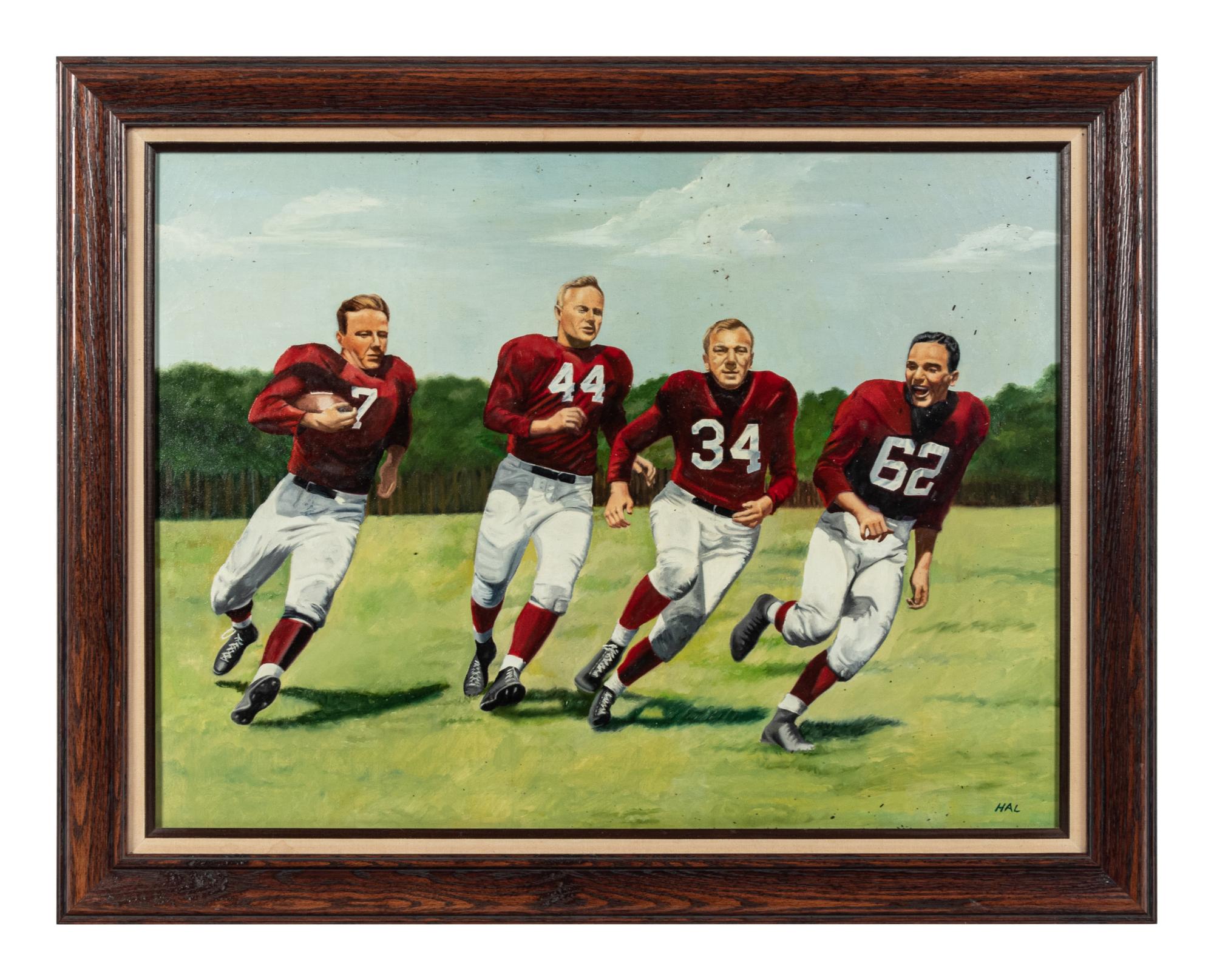 A Stunning Original Chicago Cardinals Football Painting Featuring Charley Trippi, Elmer Angsman, Paul Christman, Pat Harder