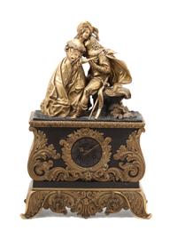 An Empire Gilt and Patinated Bronze Figural Mantel Clock Height 21 3/4 inches.