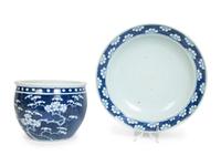 A Chinese Blue and White Porcelain Prunus Decorated Shallow Bowl and Jardiniere — LATE 19TH CENTURY/ EARLY 20TH CENTURY