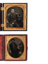[CIVIL WAR]. 2 sixth plate tintypes of soldiers, incl. Union pards.