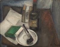 Nature Morte Avec Pipe Livre et Bouteille
