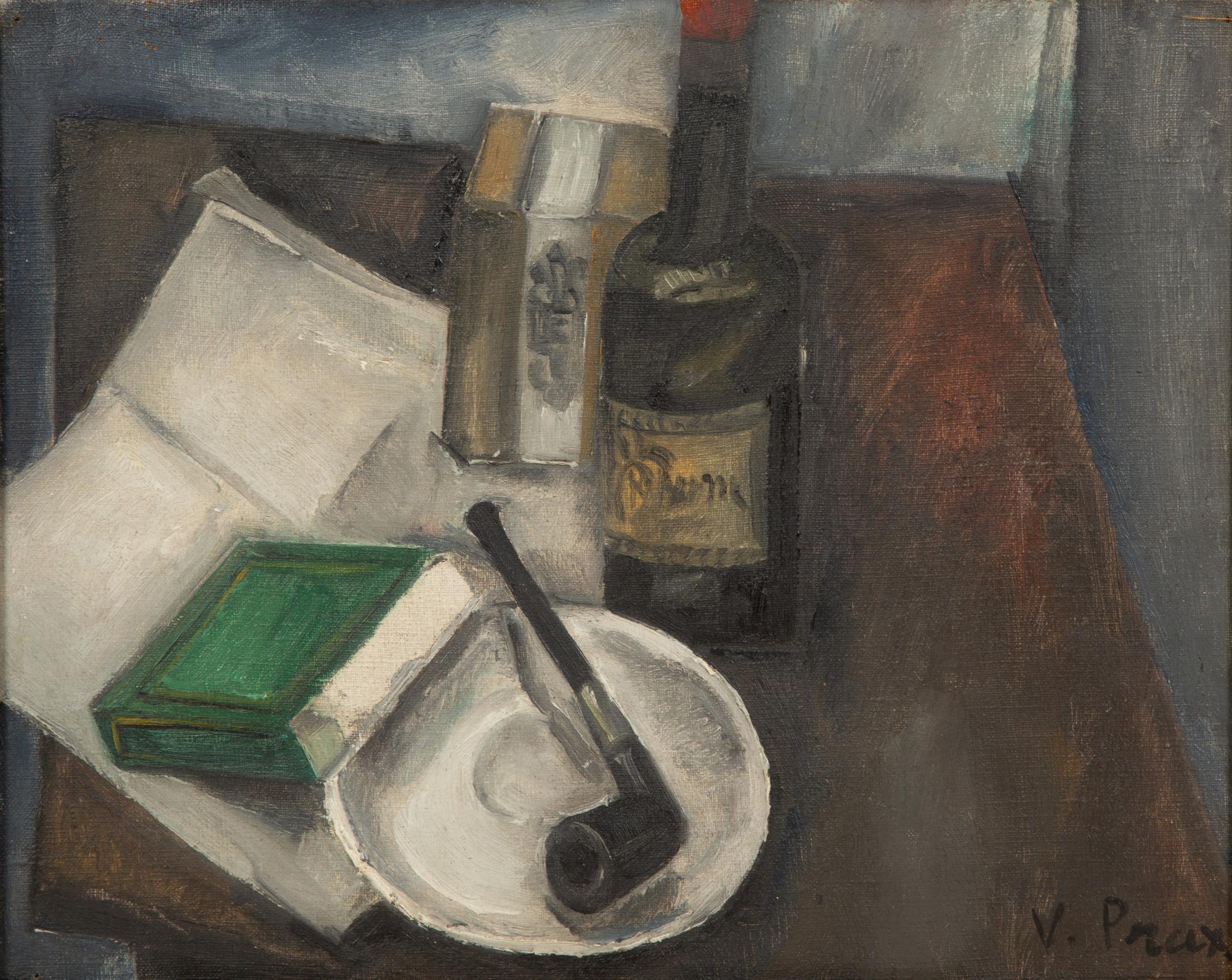 Nature Morte Avec Pipe Livre et Bouteille