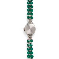ART DECO, PLATINUM, DIAMOND AND GREEN BEAD WRISTWATCH