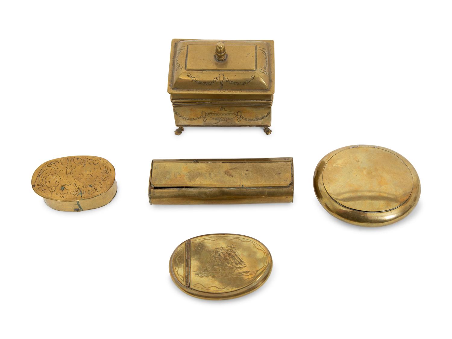 Five English Brass Boxes