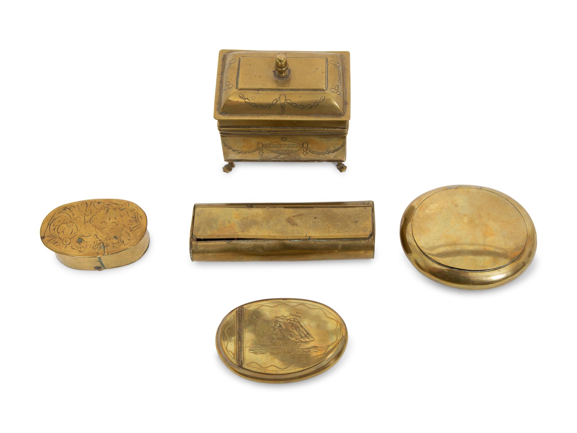 Five English Brass Boxes