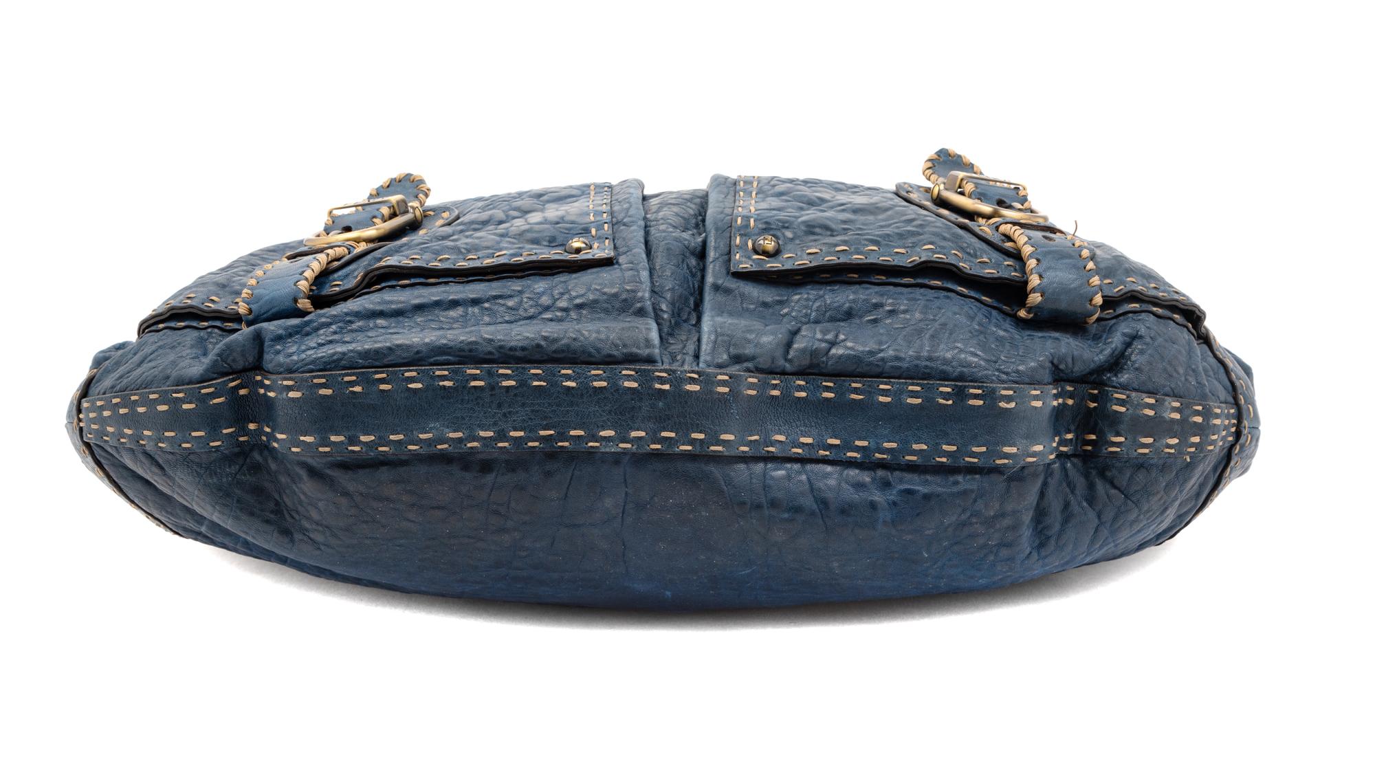 Fendi Blue Leather Handbag, 1980-90s
