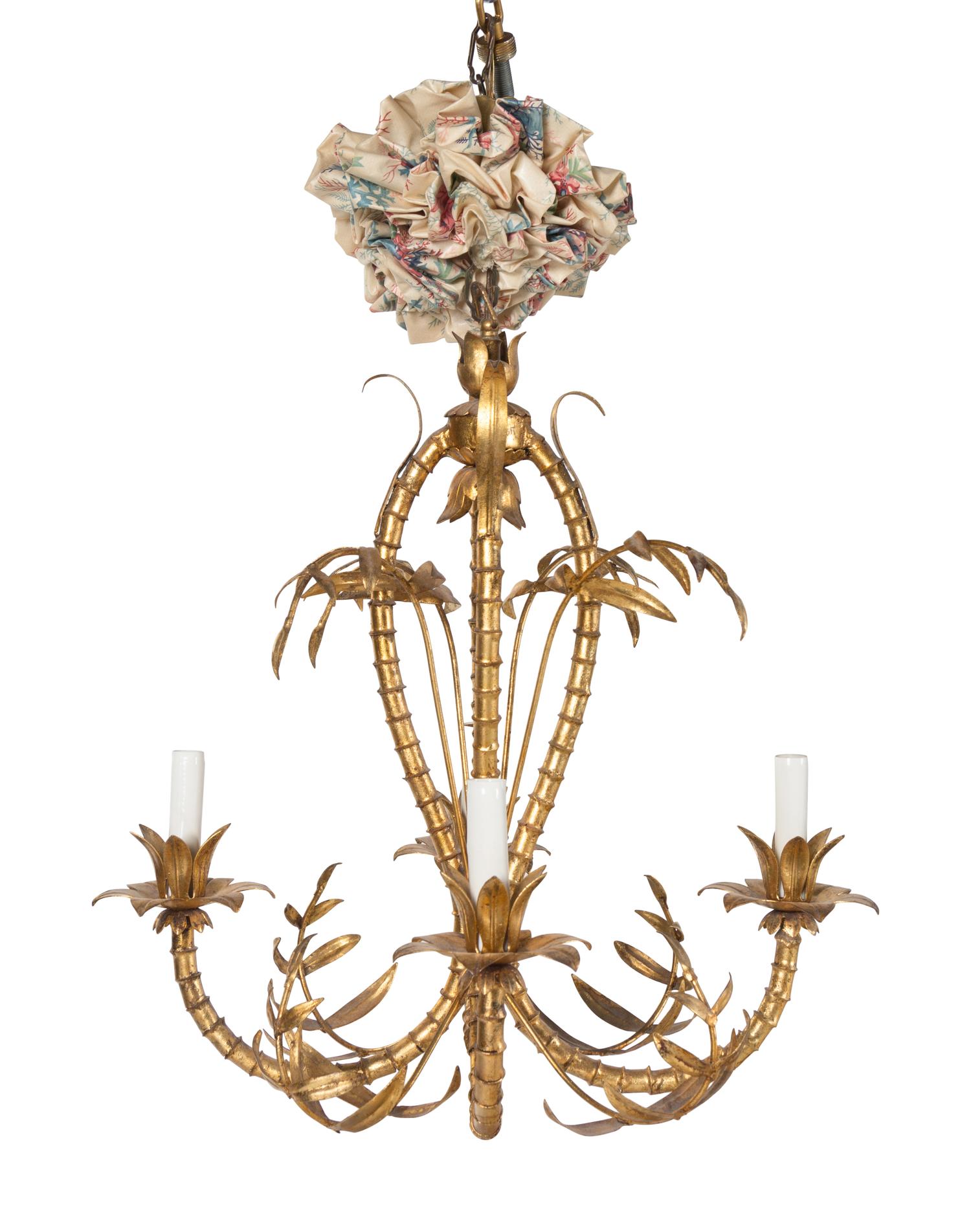 A Continental Gilt Metal Bamboo Form Four-Light Chandelier