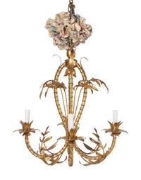 A Continental Gilt Metal Bamboo Form Four-Light Chandelier