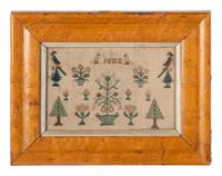 Four English Needlework Embroidered Pictorial Schoolgirl's Samplers