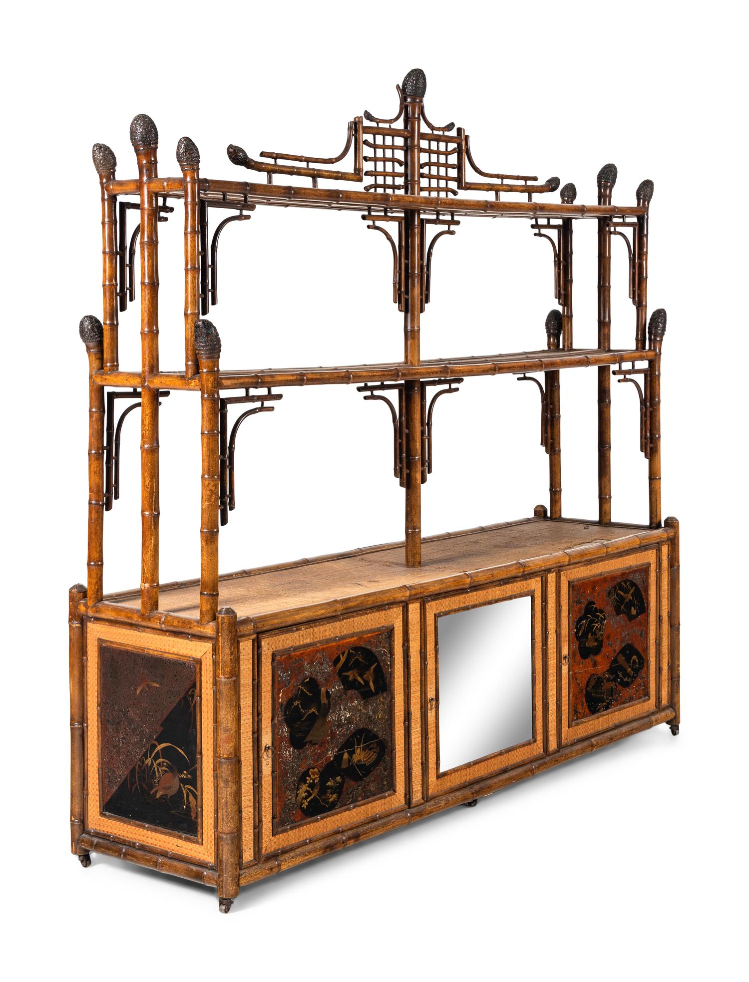 An English Bamboo and Lacquer Bookcase