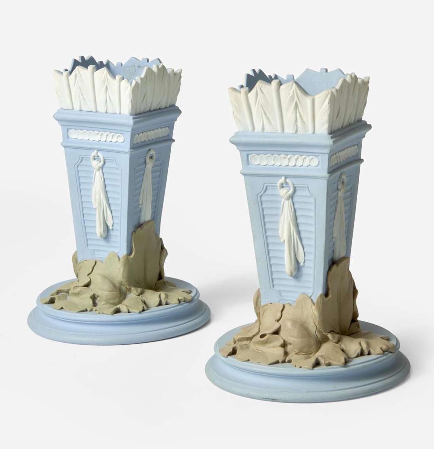 A Pair of Wedgwood Tricolor Jasperware Quiver Vases UK, 1780s or 1790s