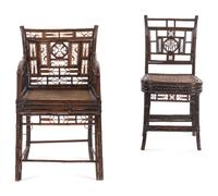 Two Chinese Export Bamboo and Cane Chairs