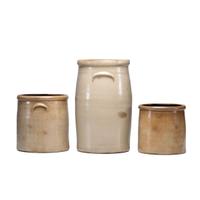 Three Stoneware Crocks with Cobalt Capacity Marks
