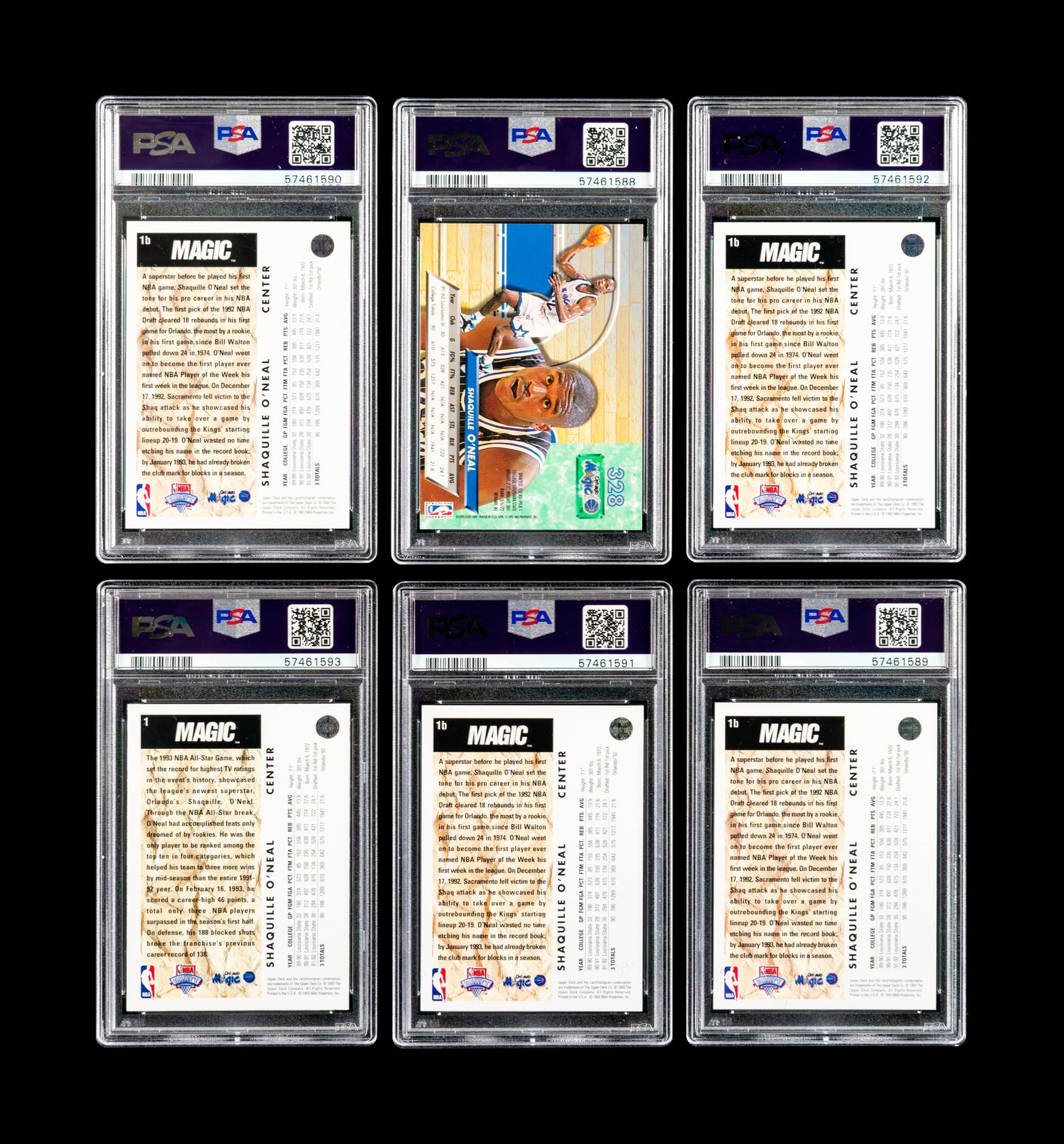 A Group of Six 1992 Upper Deck and Fleer Ultra Shaquille O'Neal PSA Graded Basketball Cards,