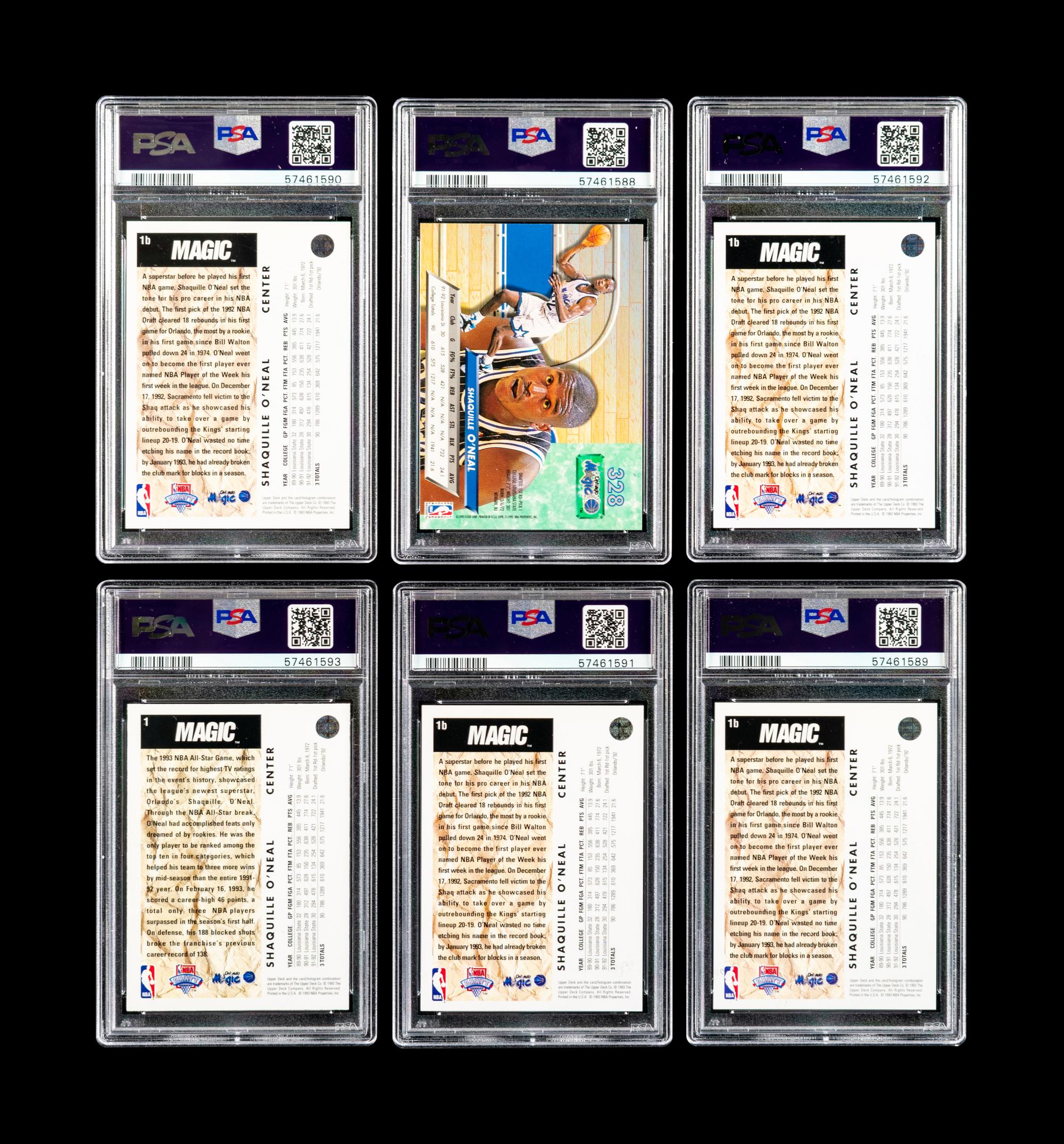 A Group of Six 1992 Upper Deck and Fleer Ultra Shaquille O'Neal PSA Graded Basketball Cards,