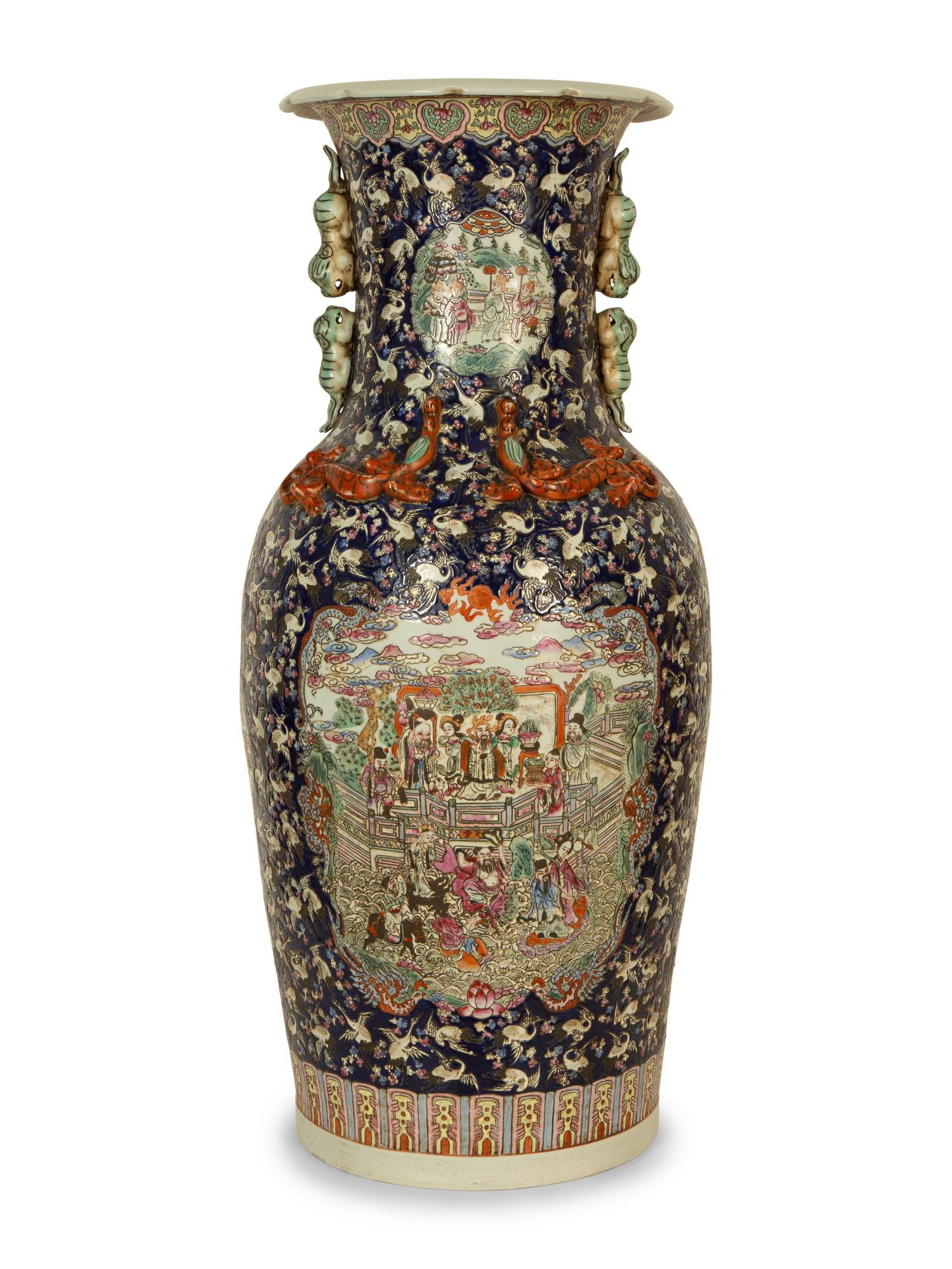 A Pair of Chinese Famille Noir Porcelain Floor Vases