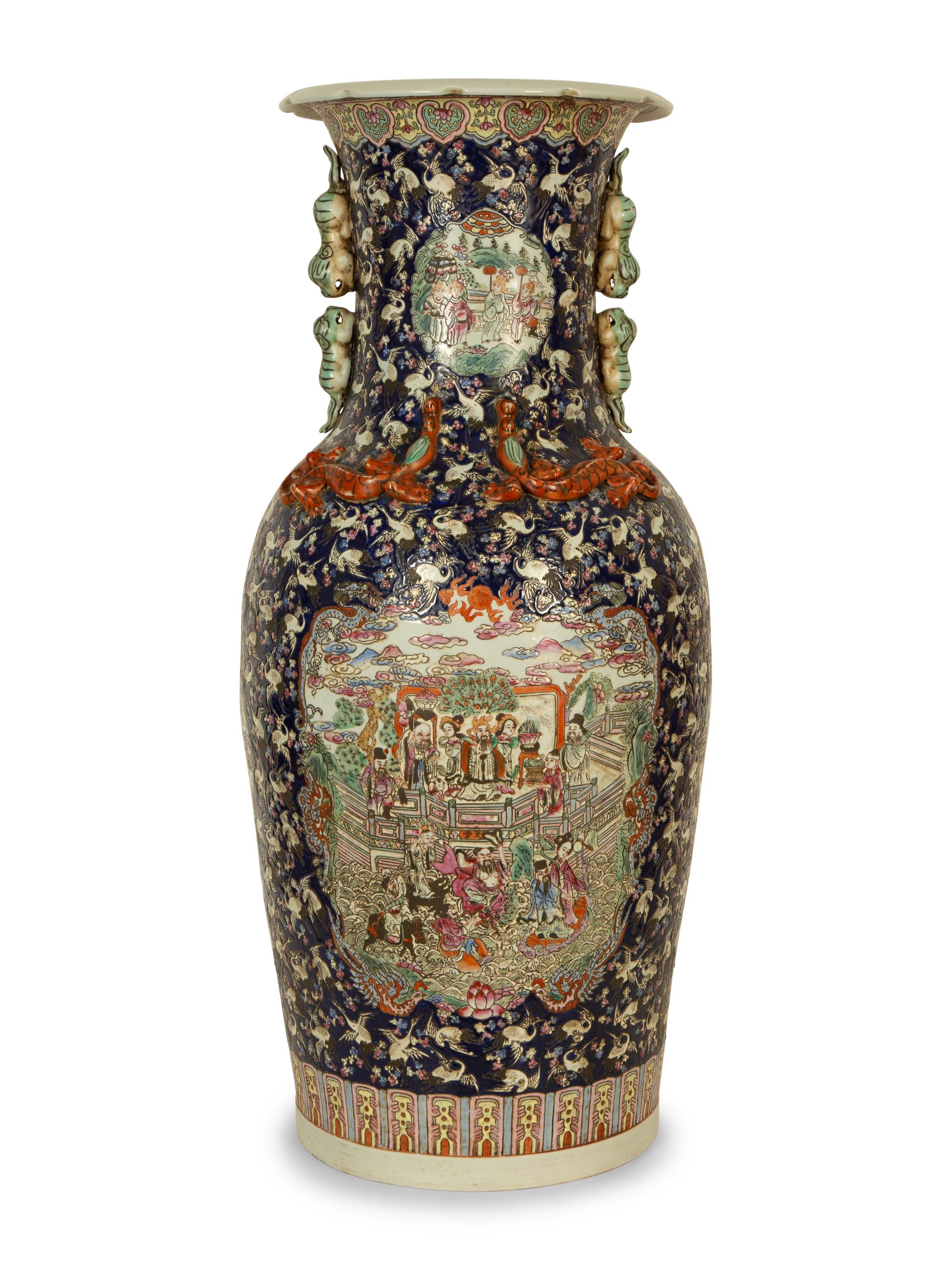A Pair of Chinese Famille Noir Porcelain Floor Vases